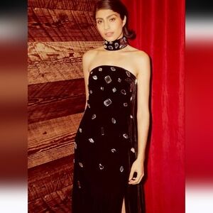 Rixo Velvet Florence dress black strapless xs